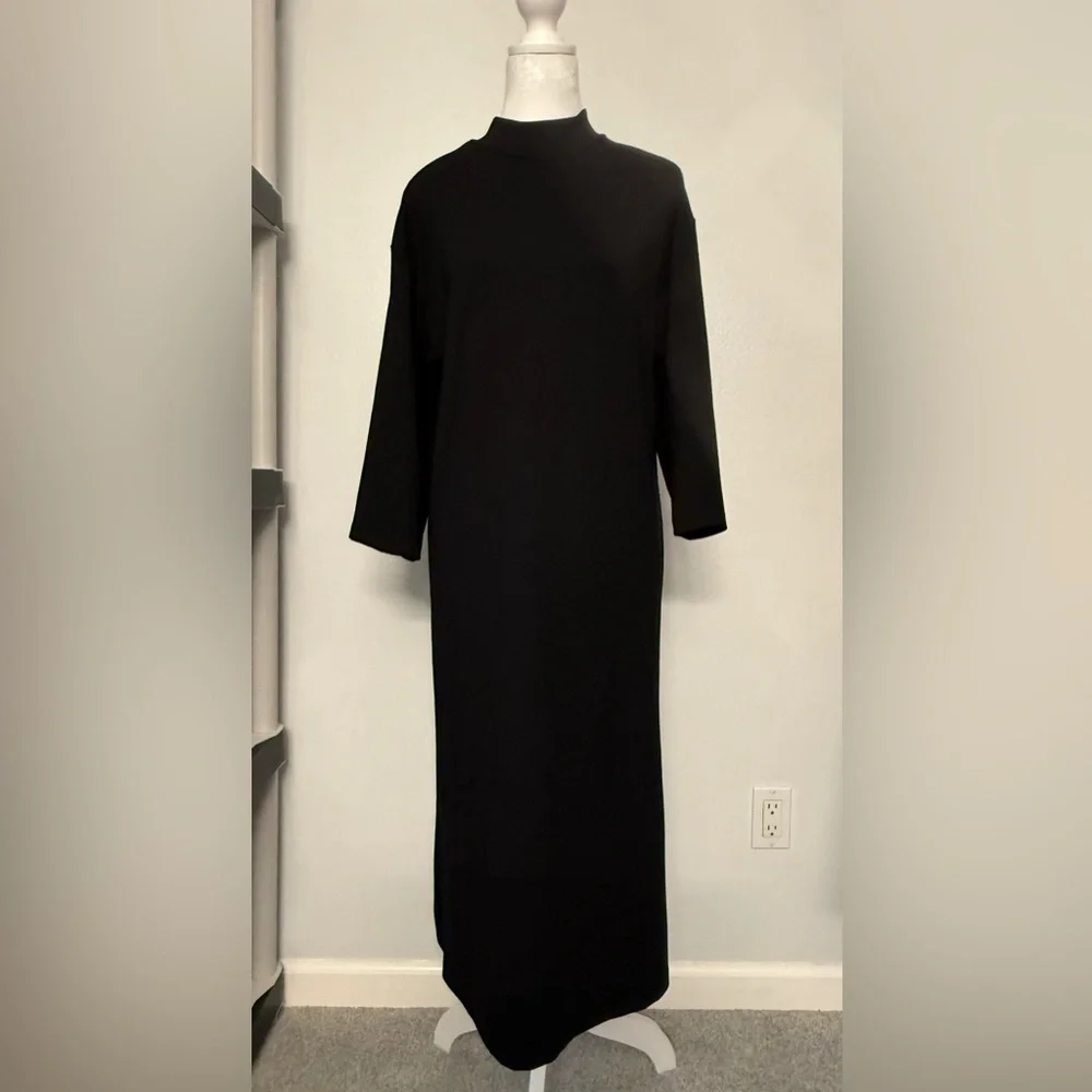Zara Women’s‎ Mock Neck Midi Dress Black 3/4 Sleeves Size S